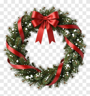Christmas Wreath With Red Ribbon PNG