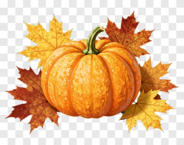 Pumpkin Surrounded By Autumn Leaves PNG
