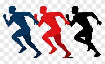 Running Silhouettes In Red, Blue, And Black PNG