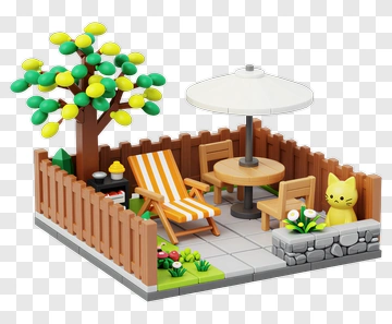 Garden Patio With Tree And Cat PNG