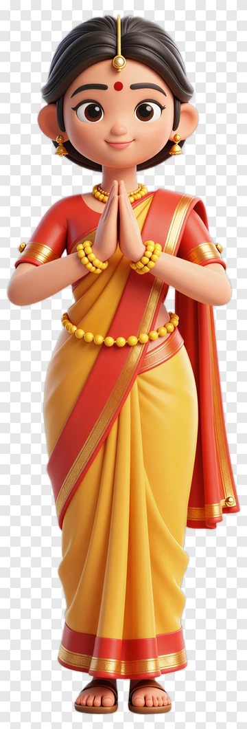Cartoon Woman In Traditional Indian Attire PNG