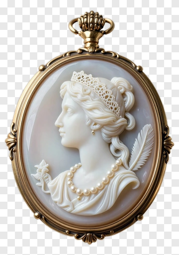 Cameo Portrait Of A Woman With Crown And Feather PNG