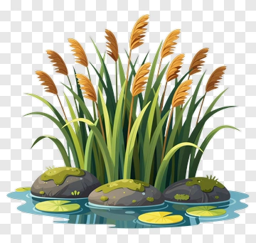 Green Marsh Grass With Rocks And Water Lilies PNG