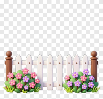 Cartoon Garden Fence With Flowers PNG