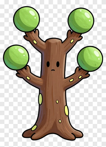 Cartoon Tree With Green Apples PNG