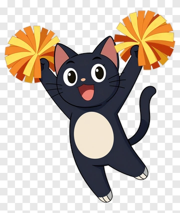 Cartoon Cat Holding Cheerleading Pom Poms PNG