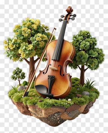 Violin Surrounded By Green Trees And Grass PNG