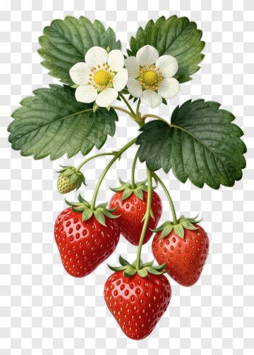 Strawberry Plant With Red Berries And White Flowers PNG