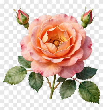 Peach Rose Flower With Buds PNG