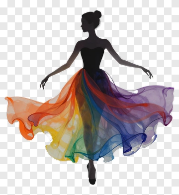 Silhouette Of A Dancer In A Colorful Dress PNG