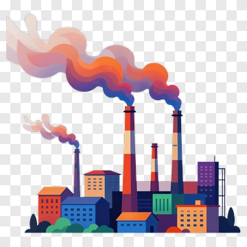 Industrial Factory With Colorful Smoke PNG