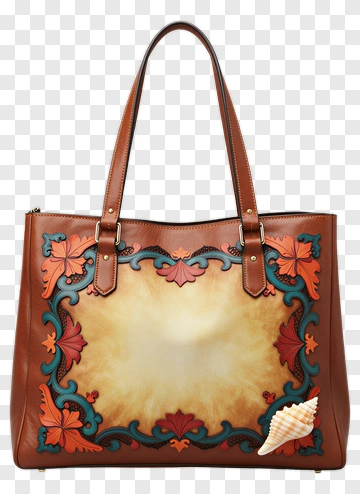 Decorative Leather Handbag With Shell PNG
