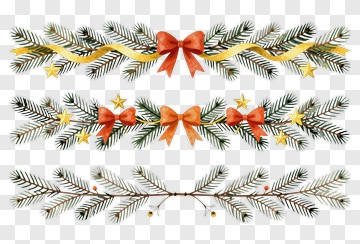 Christmas Garland With Bows And Stars PNG