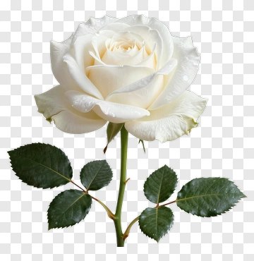 White Rose With Green Leaves PNG
