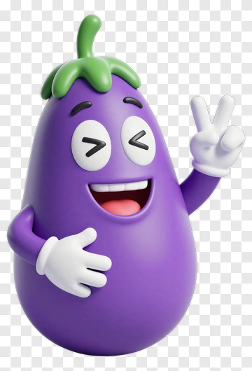 Cartoon Eggplant Character Smiling And Making Peace Sign PNG