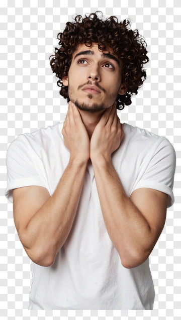 Young Man Looking Up With Concerned Expression PNG