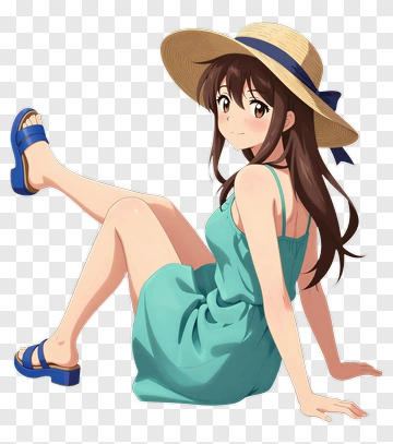Anime Girl Sitting In A Summer Dress PNG