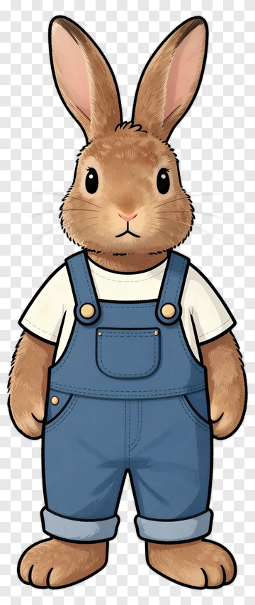 Cartoon Rabbit In Blue Overalls PNG