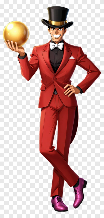 Dapper Magician Holding A Golden Sphere PNG