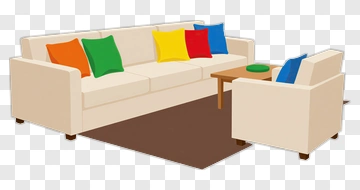 Living Room Sofa And Armchair With Colorful Cushions PNG