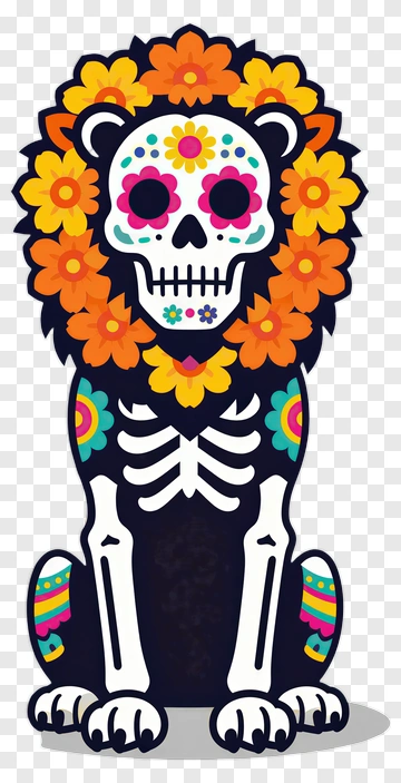 Colorful Skull Dog With Floral Decoration PNG