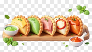 Colorful Dessert Empanadas On A Wooden Platter PNG