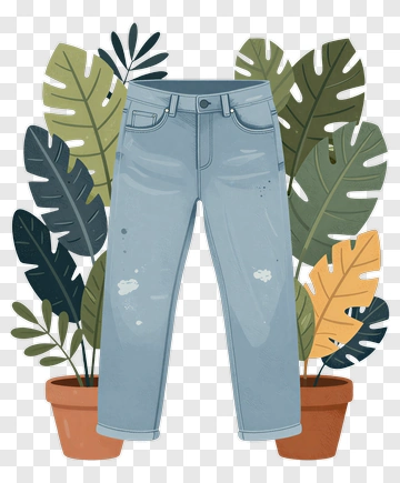 Blue Jeans Surrounded By Green Plants PNG