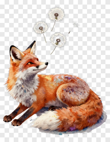 Fox With Dandelions PNG