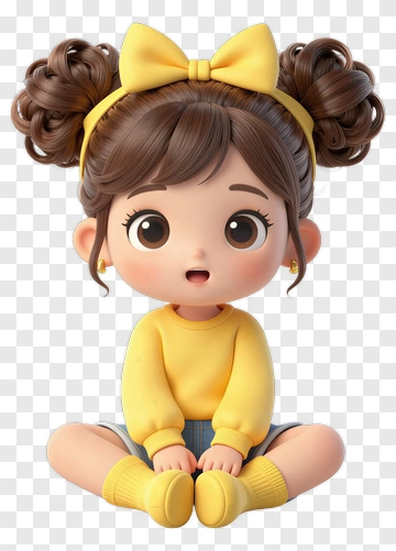 Cartoon Girl Sitting With Yellow Bow And Sweater PNG