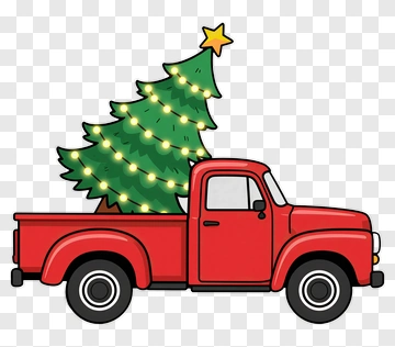 Red Truck With A Christmas Tree PNG