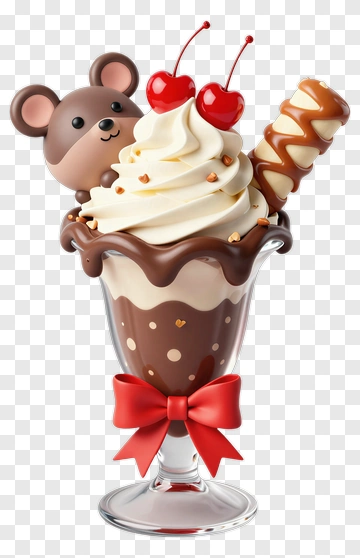 Ice Cream Sundae With Bear And Cherries PNG