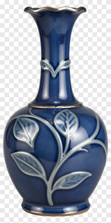 Blue Vase With Leaf Design PNG