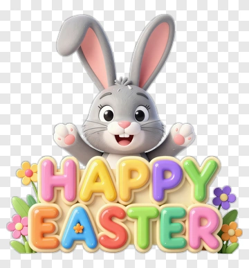 Cartoon Rabbit With Happy Easter Text PNG