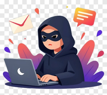 Cartoon Hacker Typing On A Laptop PNG