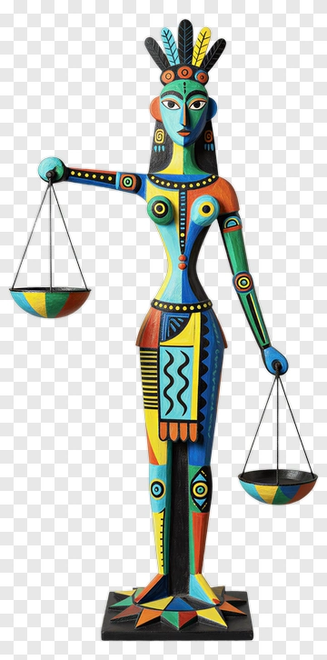 Colorful Wooden Statue Of A Woman Holding Scales PNG