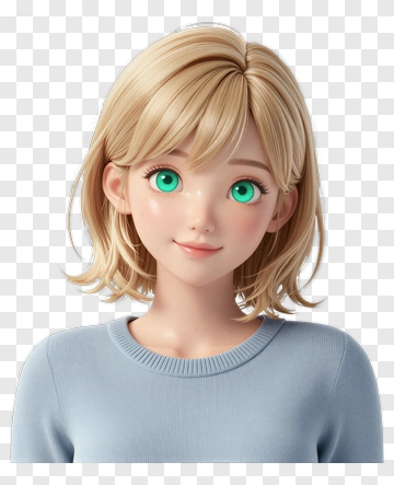 3D Young Woman With Green Eyes PNG