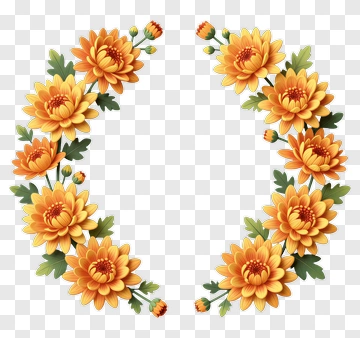 Colorful Floral Wreath With Orange Flowers PNG