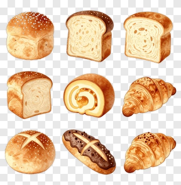 Assorted Bread Loaves And Pastries PNG