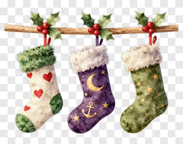 Colorful Christmas Stockings Hanging On A Mantel PNG