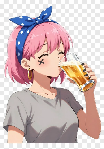 Anime Girl Drinking Beer PNG