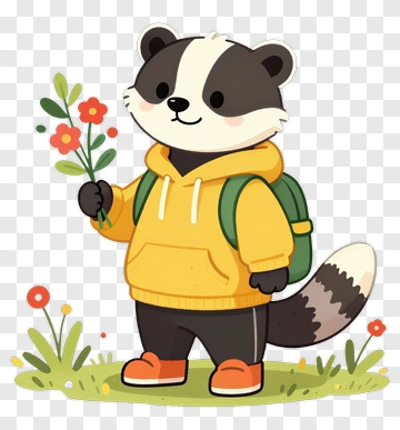 Cartoon Badger Holding Flowers PNG