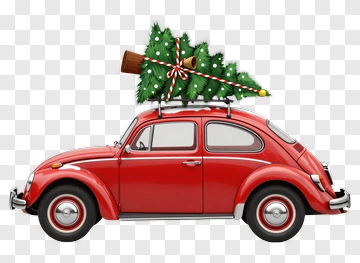 Red Car With Christmas Tree On Roof PNG