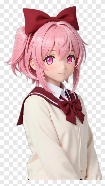 Anime Girl With Pink Hair And Bow PNG