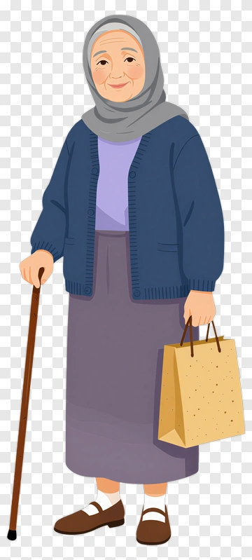Cartoon Elderly Woman Holding A Shopping Bag PNG