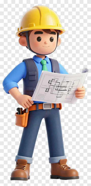 3D Construction Worker Holding Blueprints PNG