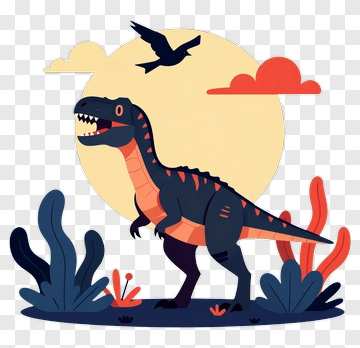 Cartoon Dinosaur In A Colorful Landscape PNG