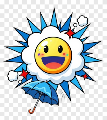 Cartoon Smiley Face With Umbrella And Clouds PNG
