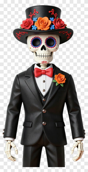 Skeleton Wearing A Suit With Flowers PNG