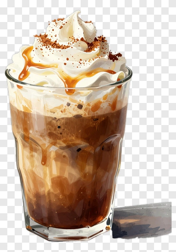 Iced Coffee With Whipped Cream And Caramel PNG