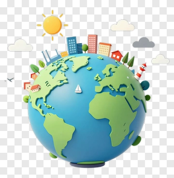 3D Globe With Buildings And Sun PNG